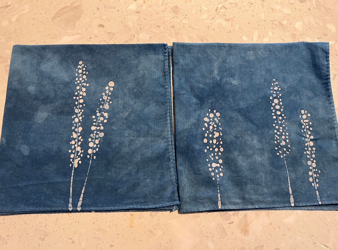 手工藍染蠟染方巾自然系列微微小草